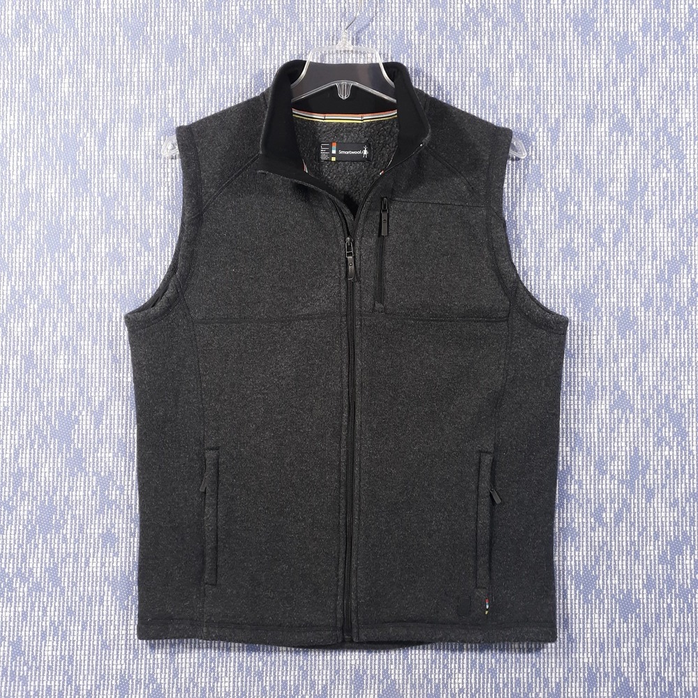 SmartWool Echo Lake Full Zip Wool Vest Mens Large Dark Gray SW010002